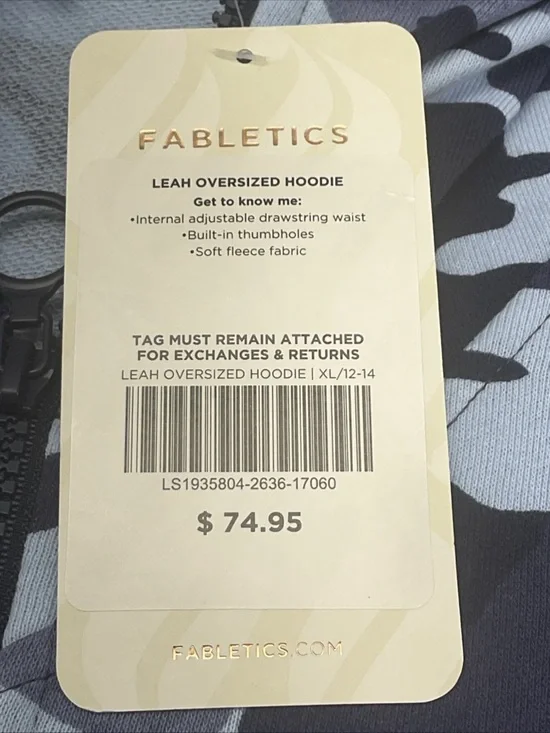 NWT Fabletics Woman’s’LEAH’ Navt Camo Oversized Hoodie Size XL 12-14 - Picture 4 of 9
